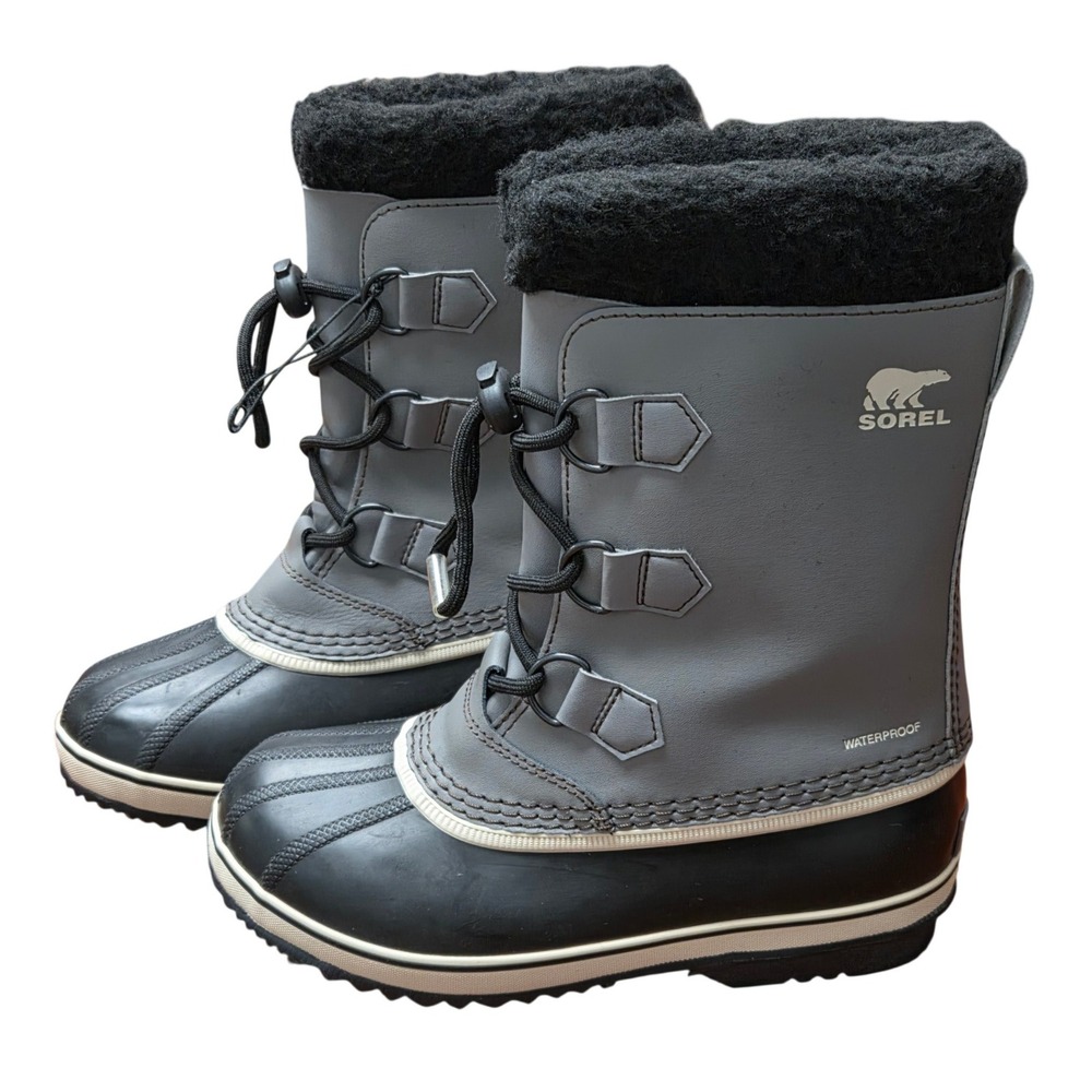 Sorel 1964 Pac Strap Winter Boots Youth 4 Grey Black Waterproof Winter Snow Ski